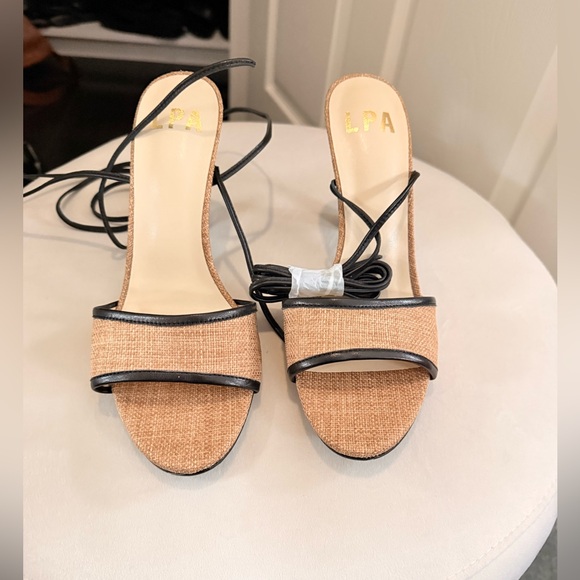 LPA Amara Raffia Black Ankle Wrap Heeled Sandals Size 8 New W/O Box - Picture 6 of 10